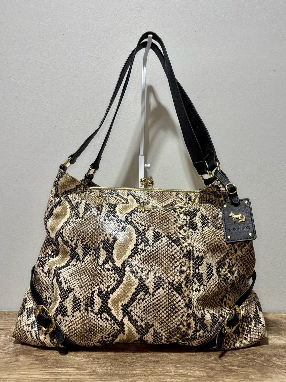 Emma Fox Snakeskin Kisslock Hobo Bag
